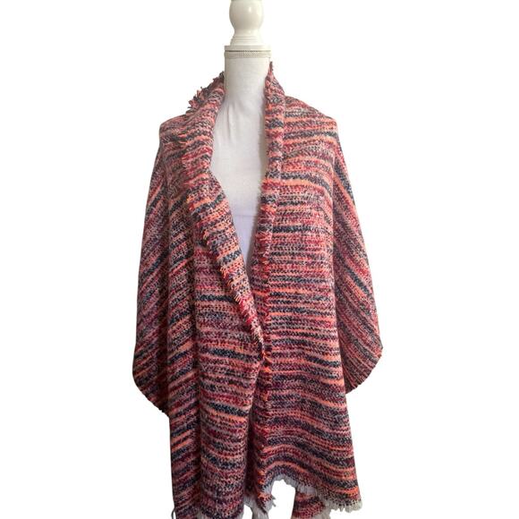 FREE PEOPLE BLANKET SCARF Orange Burgundy Oversized Art To Wear NWOT #5248 - Picture 4 of 10